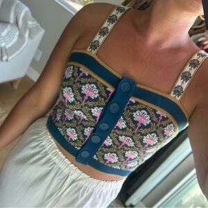 Maeve Blue and Pink Floral Button-Front Tank Top